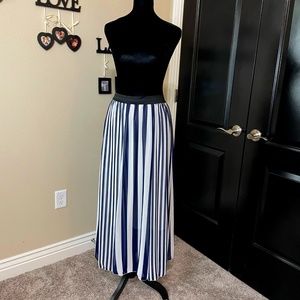 White and Blue Striped Nautical Style Maxi Skirt